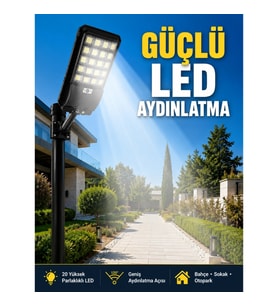 Mey İthalat® Hareket Sensörlü Solar LED Aydınlatma 3 Modlu Uzaktan Kumandalı Bahçe Lambası