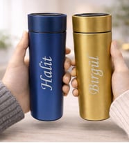 Kişiye Özel Dereceli Termos 500 ml 2 Adet Gold-Laci (Sarı-Lacivert)
