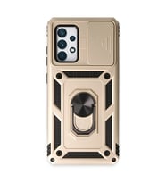 Samsung Galaxy A72 Kılıf Pars Lens Yüzüklü Silikon - Gold