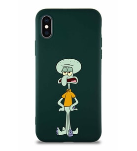 Apple iPhone X Soft Premier Kapak Squidward Dokunaç Tasarımlı Silikon Kılıf - Yeşil (Şeffaf)