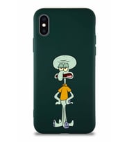 Apple iPhone X Soft Premier Kapak Squidward Dokunaç Tasarımlı Silikon Kılıf - Yeşil (Şeffaf)