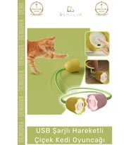 #KediOyuncağı İnteraktif USB Şarjlı Yumuşak Silikon Eğlenceli Kuyruklu Hareketli Çiçek Kedi Oyuncağı