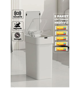 Otomatik Sensörlü Çöp Kovası 9 Litre + 5 Çöp Torbası Hediye