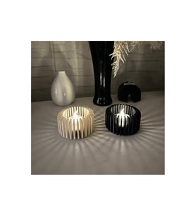 Alvera Modern Çizgili Mumluk – 3D Baskı Tealight Mumluk (1 Adet)-Bej