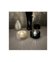 Alvera Modern Çizgili Mumluk – 3D Baskı Tealight Mumluk (1 Adet)-Bej