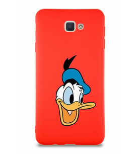 Samsung Galaxy J7 Prime Soft Premier Kapak Donald Duck-A Tasarımlı Silikon Kılıf - Kırmızı (Şeffaf)