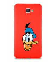 Samsung Galaxy J7 Prime Soft Premier Kapak Donald Duck-A Tasarımlı Silikon Kılıf - Kırmızı (Şeffaf)