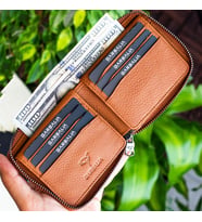 Garbalia Carole Hakiki Deri Fermuar Kilitli Unisex Cüzdan Taba