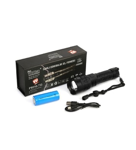 3000 LÜMEN GÜÇLÜ EL FENERİ - POWERBANK Olarak Kullanılabilir (Siyah)