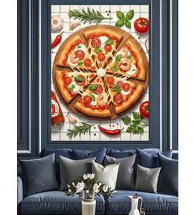 Baharatlı Ve Taze İtalyan Pizzası Dekoratif Kanvas - Mdf Ahşap Tablo