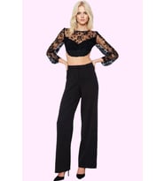 Kadın Geniş Paça Palazzo Pantolon Düz Desen Normal Bel Wide Leg Rahat Günlük Modern Tasarım (Siyah)