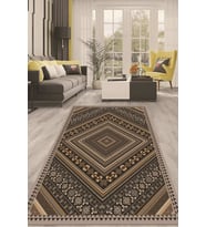 Dijital Kaymaz Taban Yıkanabilir Modern Renkli Salon Halısı Mutfak Halısı Yolluk ND-HT-1200 (Kahverengi)