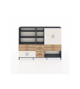 Arges Dolap 10 Raflı 6 Çekmeceli 4 Kapaklı 220x30x163 Antrasit-Aytaşı/Çam