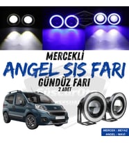 Fiat Fiorino 2008-2023 Uyumlu Üniversal Mercekli Angel Sis Farı Metal 76 mm Mavi Halkalı Gündüz Farı