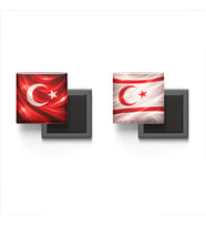 Buzdolap Magnetleri - Kuzey Kıbrıs Bayrağı ve Türk Bayrağı - 2'li Set Magneti