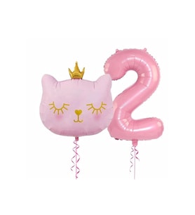 Sevimli Kedi Pembe Balon Set