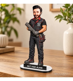 Kişiye Özel Kalıp Demir Ustası Karikatürlü 18 cm MDF Masaüstü Biblo - Kalıp Demir Ustası Hediyesi Yeni İş ve Meslek Hediyesi