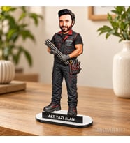 Kişiye Özel Kalıp Demir Ustası Karikatürlü 18 cm MDF Masaüstü Biblo - Kalıp Demir Ustası Hediyesi Yeni İş ve Meslek Hediyesi