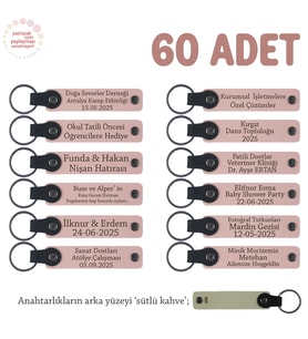 TümKurumsal Kutlamalarda Dağıtılacak, 60'lı Set,Özel Yazılı Hatıra Anahtarlık, Pudra & Sütlü Kahve