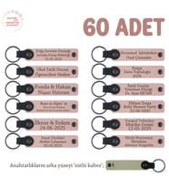 TümKurumsal Kutlamalarda Dağıtılacak, 60'lı Set,Özel Yazılı Hatıra Anahtarlık, Pudra & Sütlü Kahve