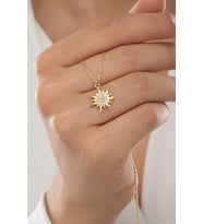 925 Ayar Gümüş Kadın Güneş Model Gold Kolye
