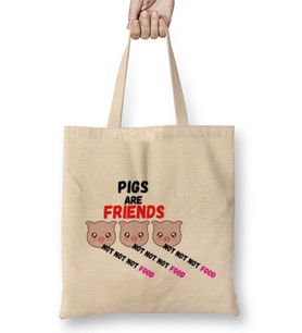 Pigs Are Friends Not Food Animal Rights PIGS ARE FRIENDS NOT FOOD Animal Rights Vegan Gift Sticker Bez Çanta Uzun Saplı