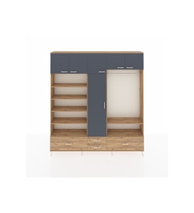 Arges Dolap 18 Raflı 4 Çekmeceli Tek Askılı 220x30x243 Çam-Antrasit/Çam