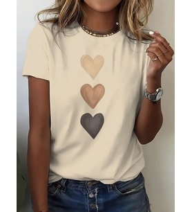 Unisex Üç Kalpli Tasarım Basklı Tshirt (Bej)