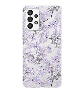Samsung Galaxy A23 Uyumlu Kapak Floral Lila Tasarımlı Şeffaf Silikon Kılıf