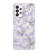 Samsung Galaxy A23 Uyumlu Kapak Floral Lila Tasarımlı Şeffaf Silikon Kılıf