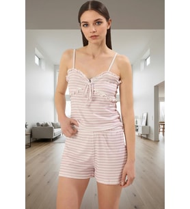 Kadın Fitilli Örme Pijama Takımı İnce Askılı Rahat Kalıp Yazlık Dayanıklı Malzeme (Çok Renkli)