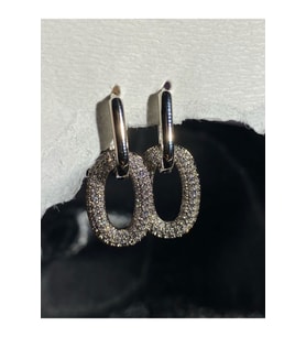 925 Ayar Gümüş Kaplama Swarovski Taşlı Çift Mini Oval Halka Küpe