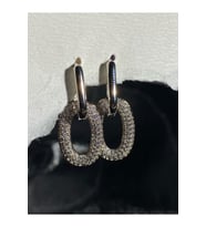 925 Ayar Gümüş Kaplama Swarovski Taşlı Çift Mini Oval Halka Küpe