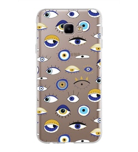 PrintiFy Samsung Galaxy J4 Core ile Uyumlu 1mm Slim Fit Nazar Boncuğu 2 Baskılı Şeffaf  Kılıf