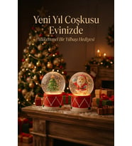 2027 Yeni Yıl 2 li Yılbaşı Seti Çam Ağacı Noel Baba Temalı Işıklı Kar Küresi Yılbaşı Hediyesi 6 CM