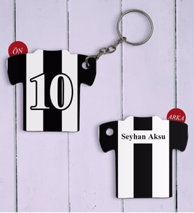 BK Gift Kişiye Özel Siyah-Beyaz Formalı Çift Taraflı Ahşap Anahtarlık