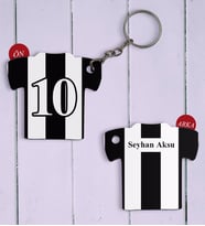 BK Gift Kişiye Özel Siyah-Beyaz Formalı Çift Taraflı Ahşap Anahtarlık