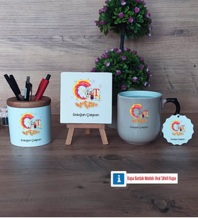 Grafiker Dekoratif Taş, Kalemlik, Sihirli Oval Kupa Bardak, Ahşap Anahtarlık Hediye (Model 1)