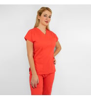 Unisex Mercan  Esnek Likralı Doktor Hemşire Aşçı Scrubs Tek  Üst Forma