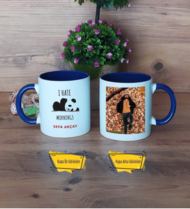 Sevimli Panda Kupa Bardak Lacivert Fotoğraflı