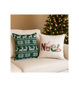 Çift Tarafı Baskılı Candy Christmas Desenli 2'li Set Kadife Kırlent Kılıfı Yılbaşı - Noel (Yılbaşı Kırmızısı)