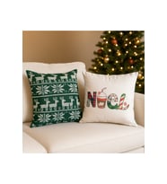 Çift Tarafı Baskılı Candy Christmas Desenli 2'li Set Kadife Kırlent Kılıfı Yılbaşı - Noel (Yılbaşı Kırmızısı)