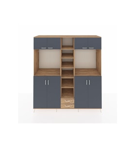 Kronos Dolap 14 Raflı 2 Çekmeceli 2 Askılı 220x59x243 Çam-Antrasit/Çam