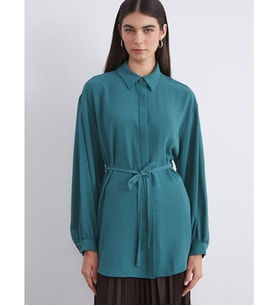 LCW Modest Yeşil Dokulu Oversize Kadın Gömlek Tunik