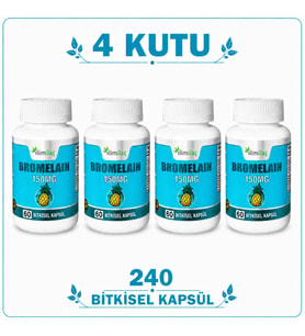 Bromelain 150 mg 4 Kutu 240 Bitkisel Kapsül – Bromelain Takviye Edici Gıda