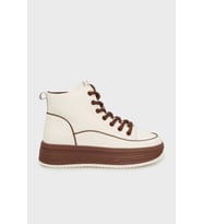 Guja 25K335 Kadın Hakiki Deri Parçalı Kısa Boyunlu Sneaker Bot (Bej)