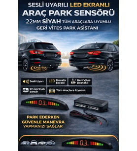 Araç Geri Vites Park Sensörü LED Göstergeli Sesli Uyarılı 22mm Siyah Tüm Araçlara Uyumlu