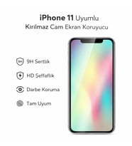 iPhone 11 Uyumlu Kırılmaz Cam Ekran Koruyucu 9H Temperli Cam HD Şeffaf (Beyaz)