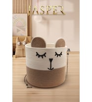 Jasper Bej Tekli Jüt İp Panda Tasarımlı Çok Amaçlı Oyuncak Kıyafet Kirli Sepeti 