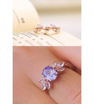Taşlı Sarmaşık ve Lila Taş 2li Set 14 K Rose Altın Kaplama Yüzük